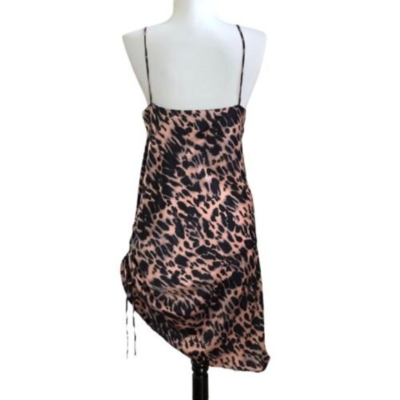 TOPSHOP Mini Slip Dress size 10 Brown Black Leopard Animal Print side cinch - Picture 4 of 10